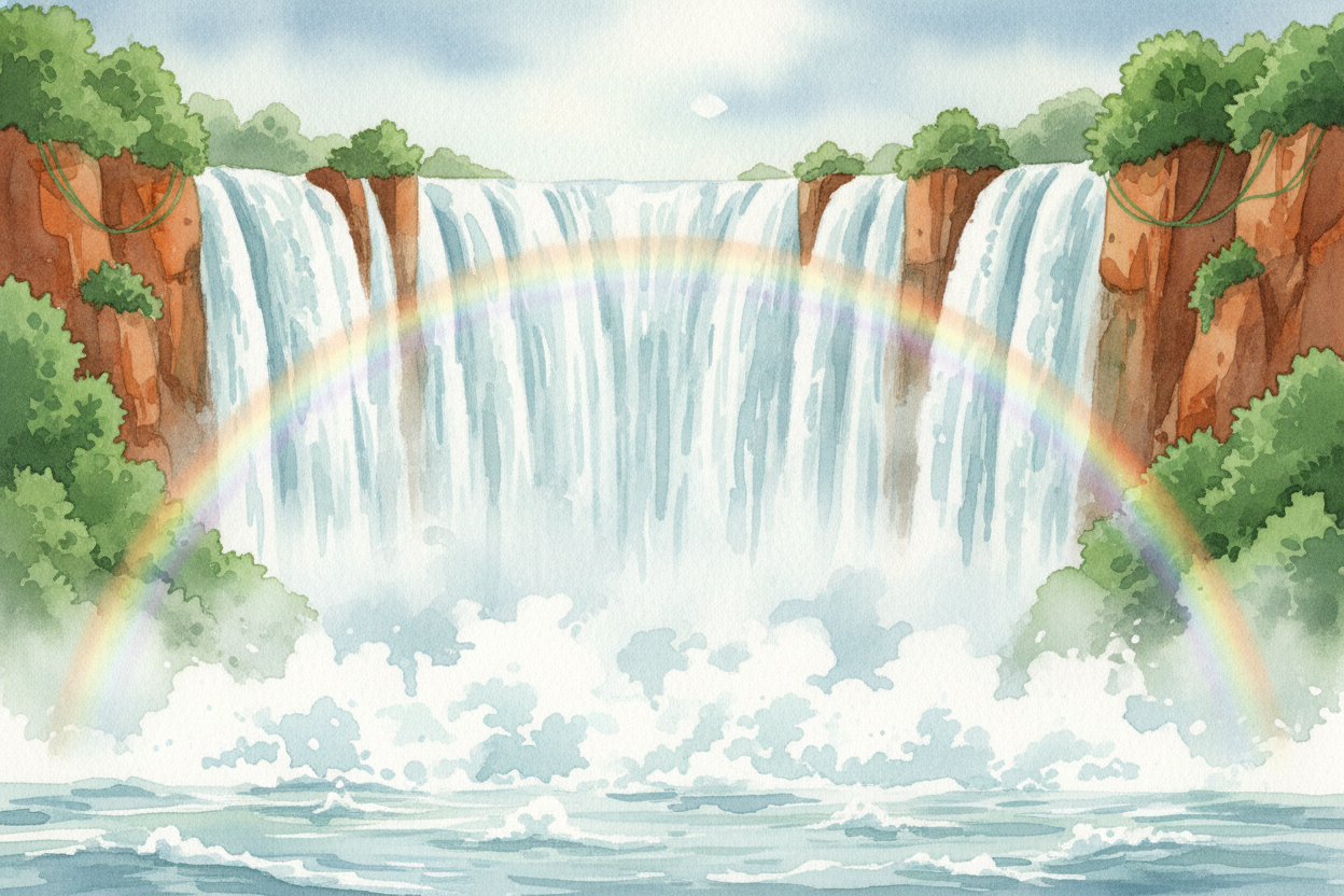 The jungle around the falls stays drenched from the constant mist, creating a *microclimate*. The water carries so much 