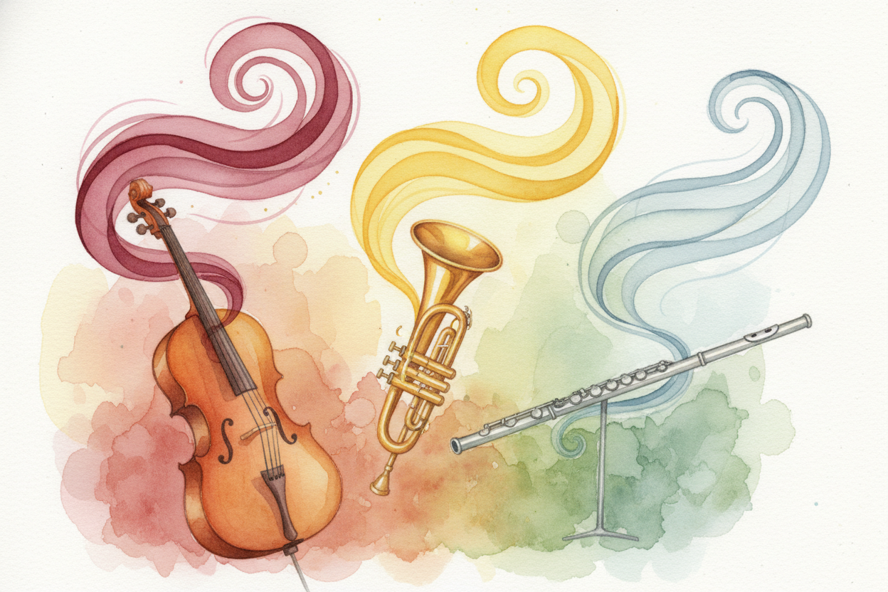 Then there's ++timbre++ — the _texture or "flavor" of a sound_. A violin and a flute can play the exact same note, but *