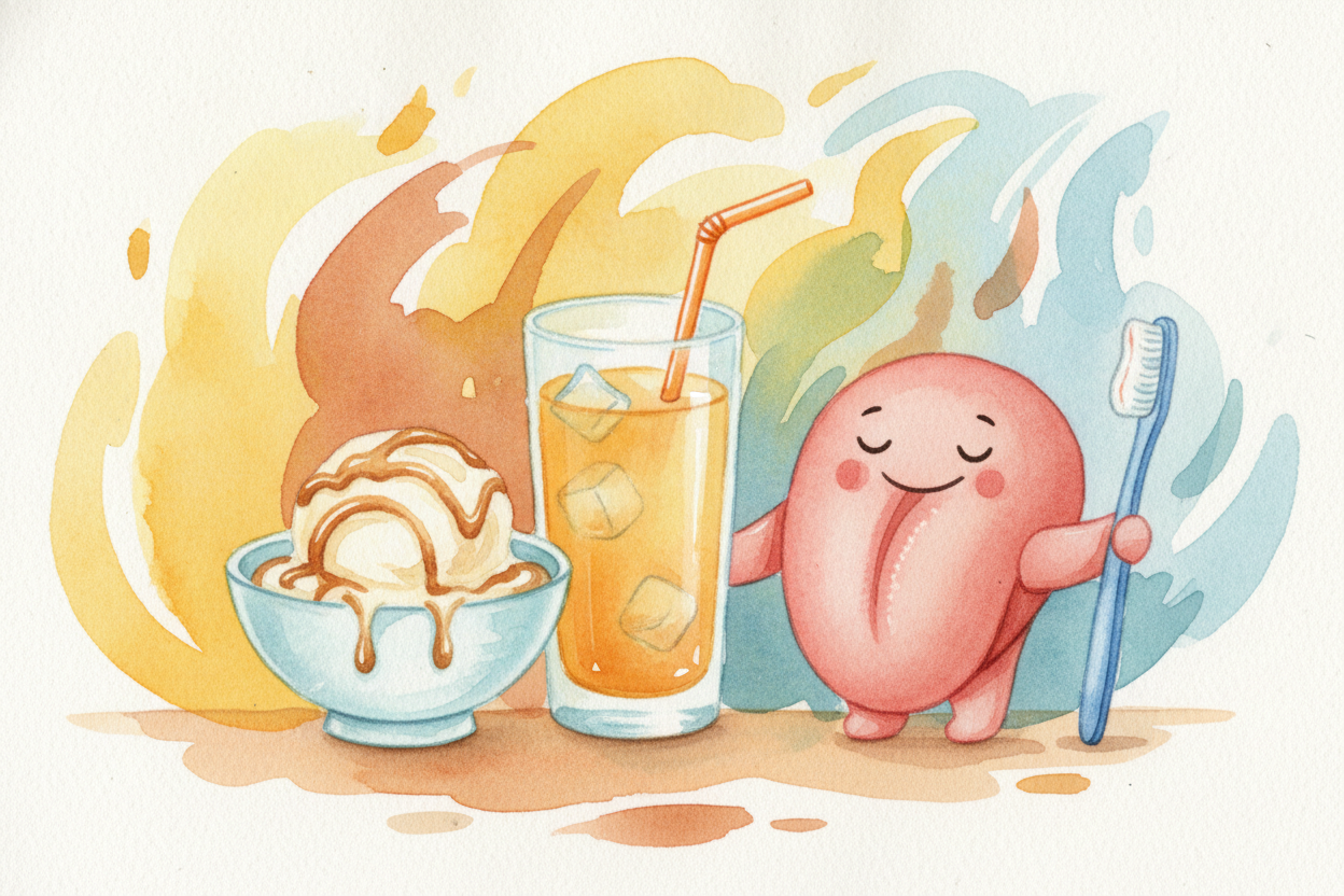 ~~And the doorman has moods.~~ Hot food makes sweetness stronger, so **ice cream tastes sweeter melted**. Toothpaste fli