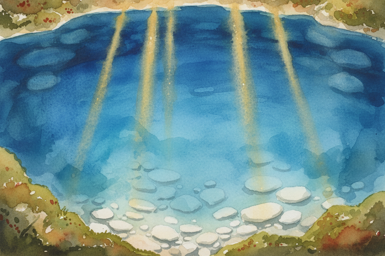 So where does the color come from? ~~Here's the trick:~~ **water itself is slightly blue** — you just can't see it in a 