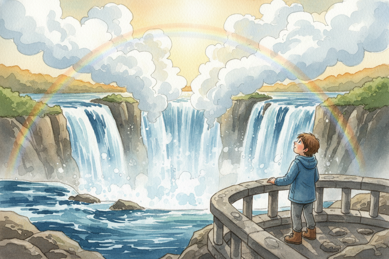 Stand at the edge of ++Victoria Falls++ and you'll feel the **ground shake**. A roar fills the air. Mist soars so high i