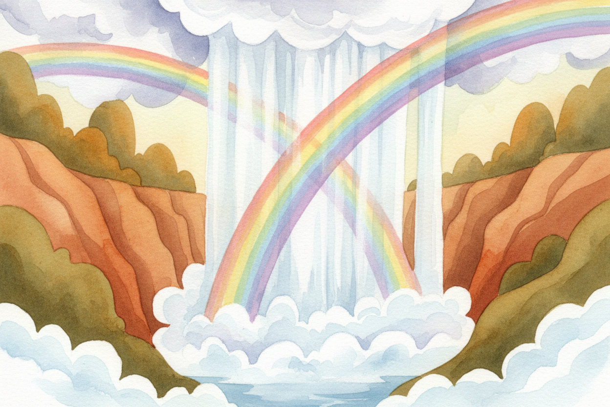 Some energy becomes motion in every direction. Water smashes into the narrow gorge and **bounces back up** as spray and 