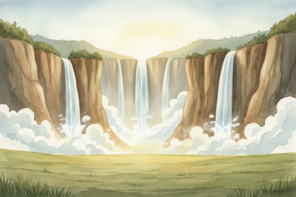 Which means: ~~when the ice finally melted thirteen thousand years ago~~, **waterfalls appeared everywhere**. Streams th