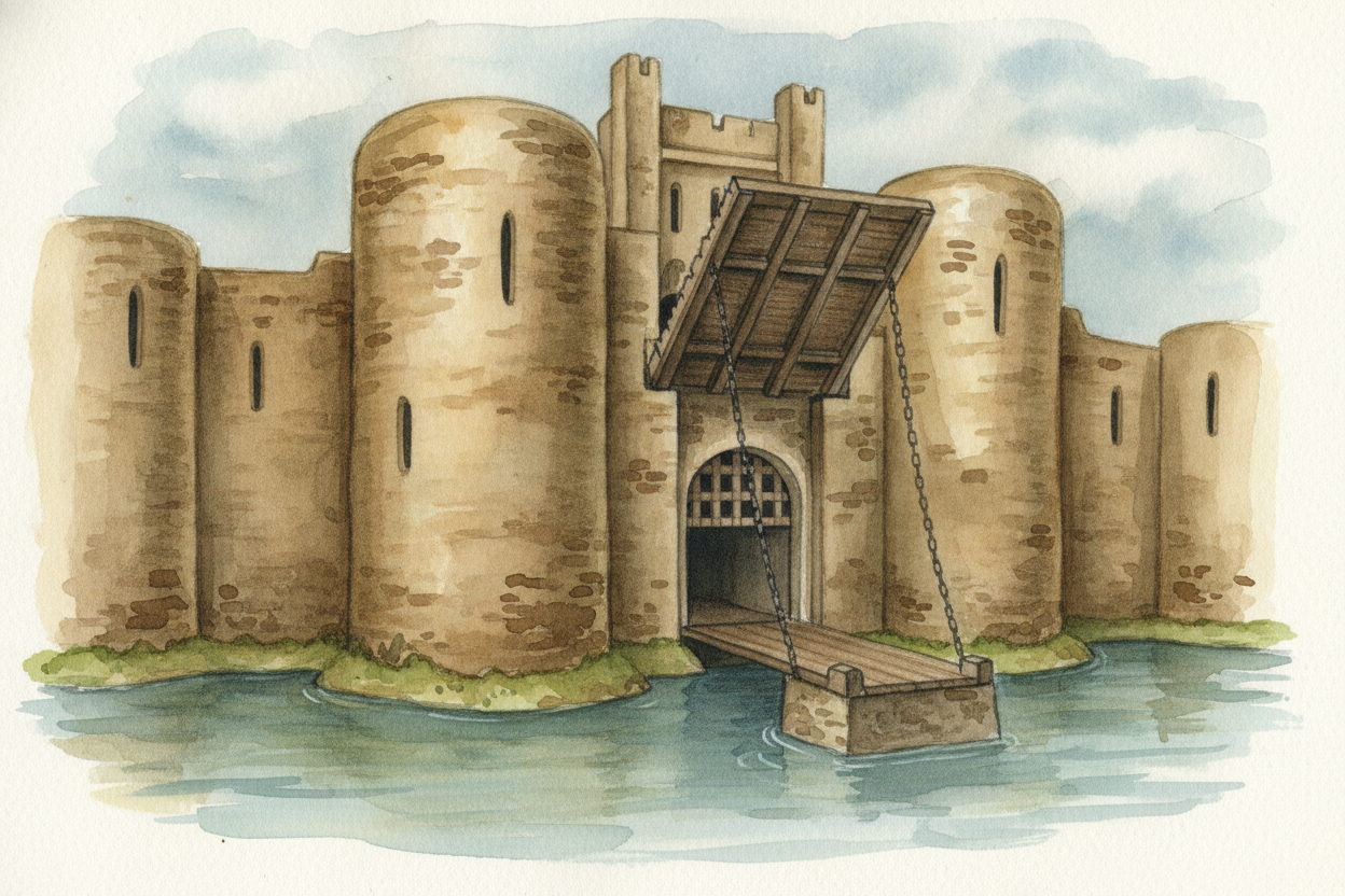 Castles were built to be tough. The walls were **enormously thick**, sometimes wide enough to walk inside. Windows start