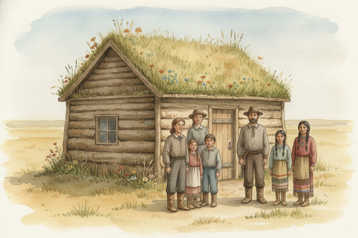 When a family finally stopped and claimed a patch of land, they had to build a home out of whatever was lying around. On