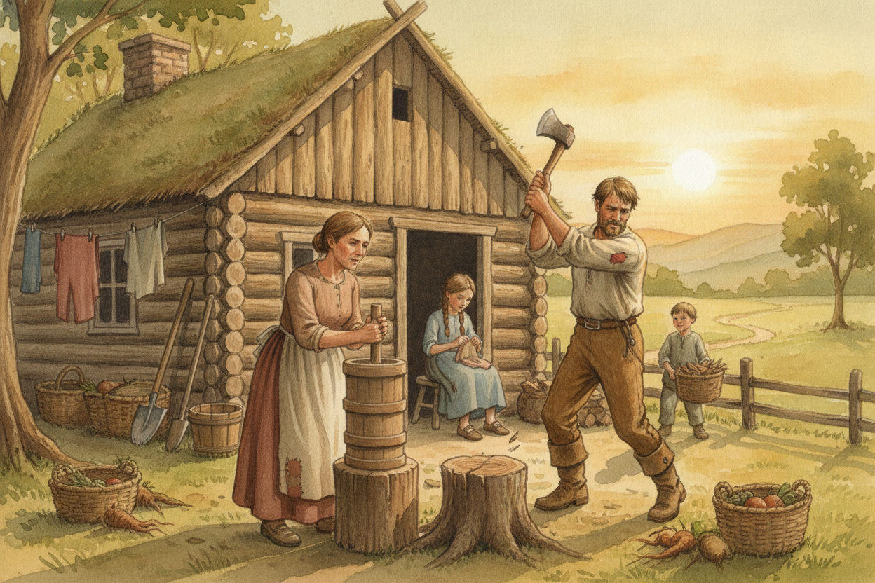 **Almost everything had to be made by hand**. ~~Want bread?~~ Grow the wheat, grind the flour, bake it in a wood stove y