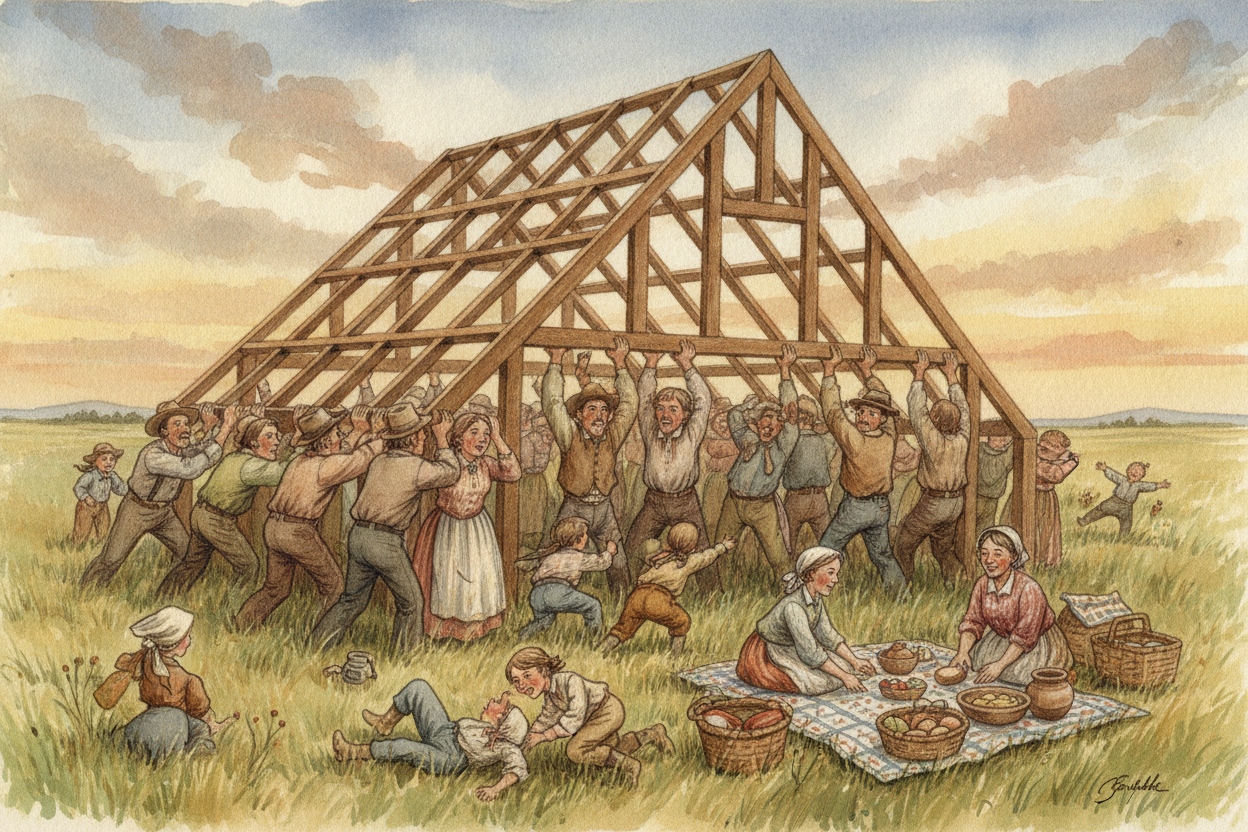 Frontier life could be lonely, so neighbors leaned on each other hard. When someone needed a barn, the whole area showed