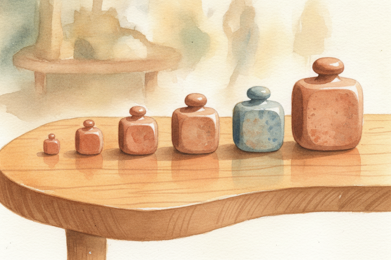 ~~And those tidy people loved measuring things exactly.~~ They used a system of weights — *little polished stone cubes* 