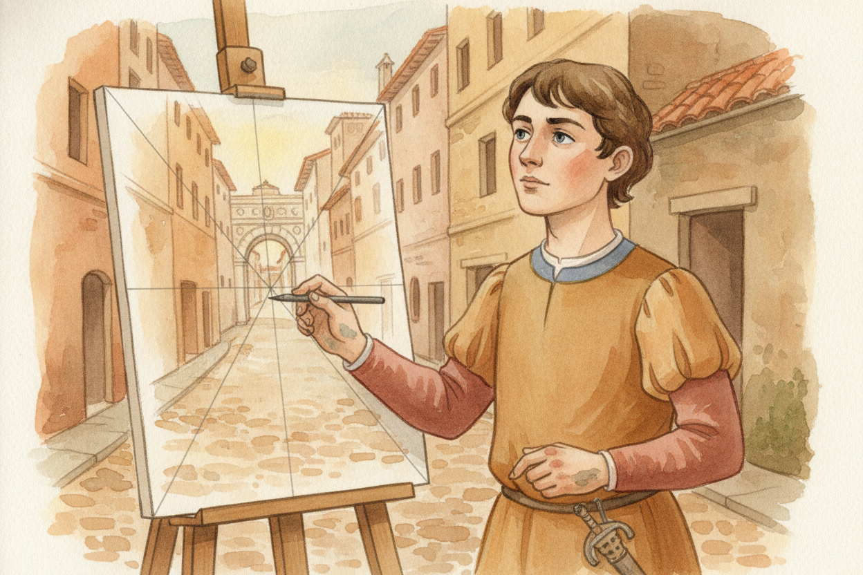 You can see that new mood in the art itself. Painters learned perspective — a trick of geometry that makes a flat painti