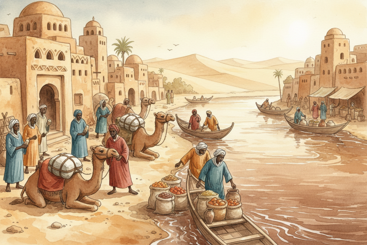 ++Timbuktu++ sits at the edge of the ++Sahara Desert++ in West Africa, in what's now the country of ++Mali++. Around the