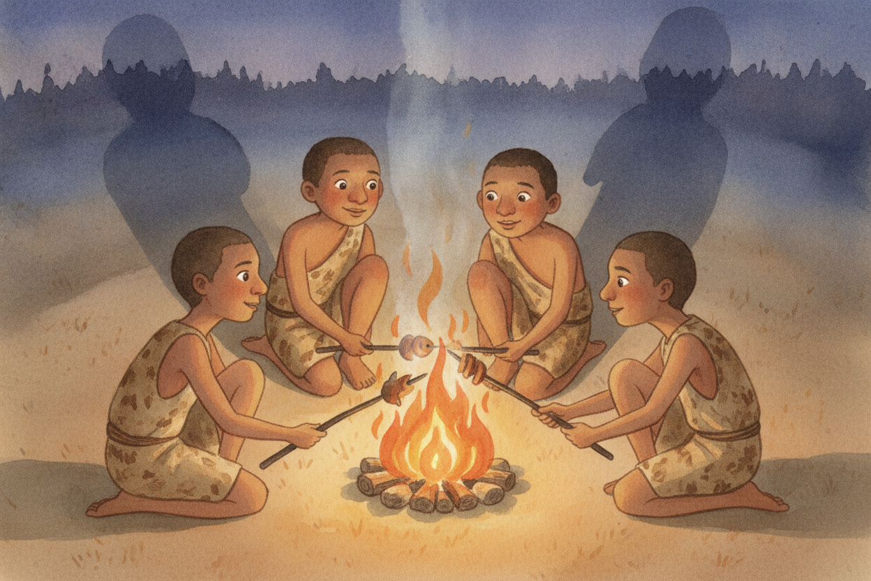 Another **giant leap** was fire. Once our ancestors learned to keep a fire going, ~~everything got better~~. Fire meant
