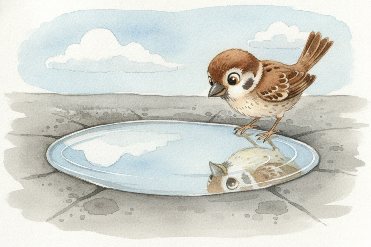 A puddle sits in a parking lot, calm and shiny, holding a little crooked piece of the sky. You come back an hour later a