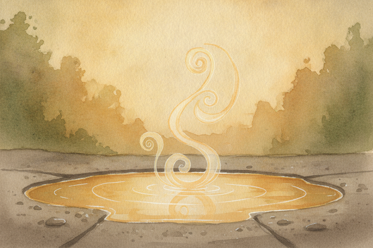 ~~Here's the secret:~~ the puddle didn't sink, and it didn't soak. **It flew.** Bit by bit, the water turned into a gas 