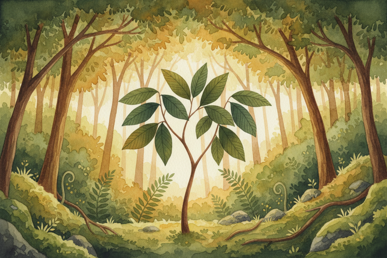그 나무의 이름은 ++Theobroma cacao++예요. 그리스어로는 **"신들의 음식"**이라는 뜻이지요. 이 나무는 *일 년 내내* 덥고 습한 적도 가까이에서 자라요. **카카오나무는 까다로워요.** 더 큰 나