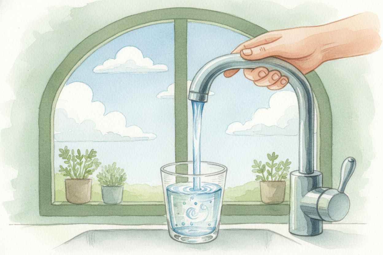 You turn on the tap and water rushes out — cold, clean, ready to drink. ~~Where does it come from?~~ _Not the pipe, obvi