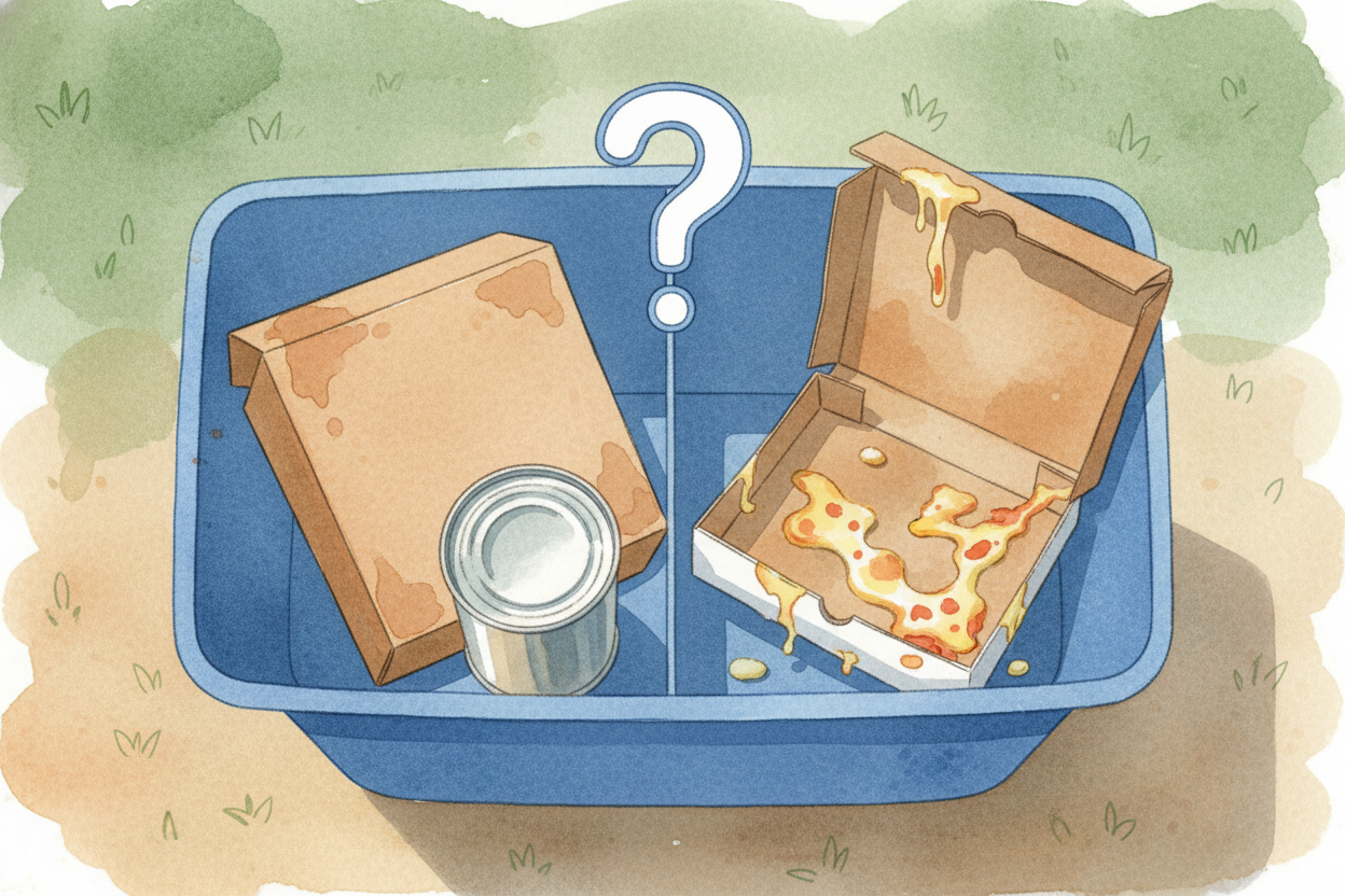 ~~But here's the catch:~~ recycling only works if the trash is clean and sorted right. If you toss a **greasy pizza box*