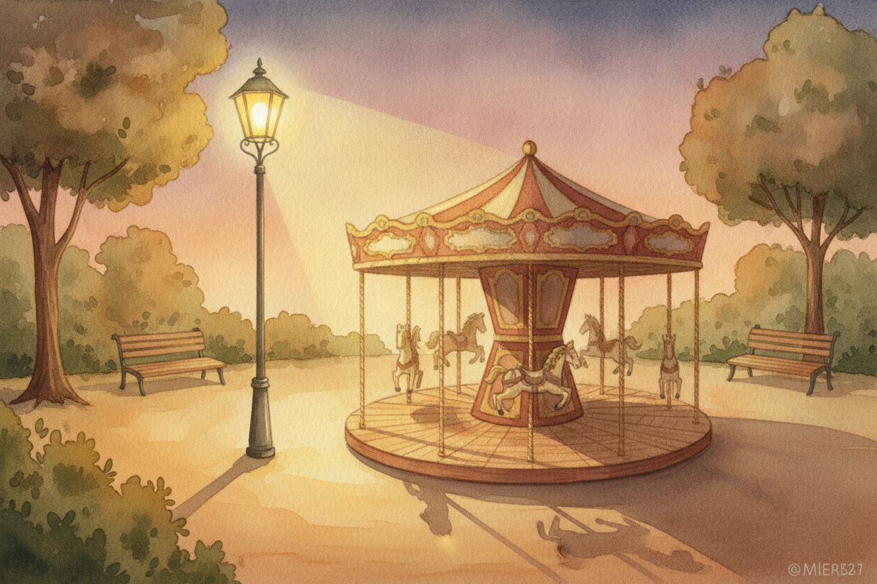 ~~Picture a merry-go-round~~ with a bright **lamp standing beside it**. As the platform turns, you face the lamp, then t