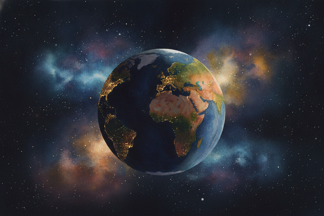 Night is **the other half** — the side that has ~~spun away~~ to face out into dark, empty space. The Sun is still shini