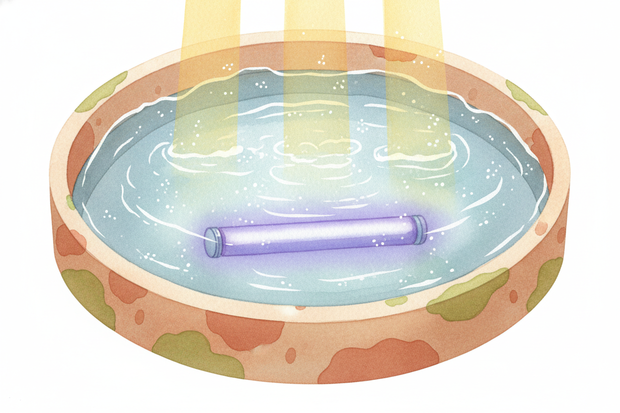 After the **bacteria feast**, the water flows into another settling tank. The bacteria clump together and sink. ~~What r