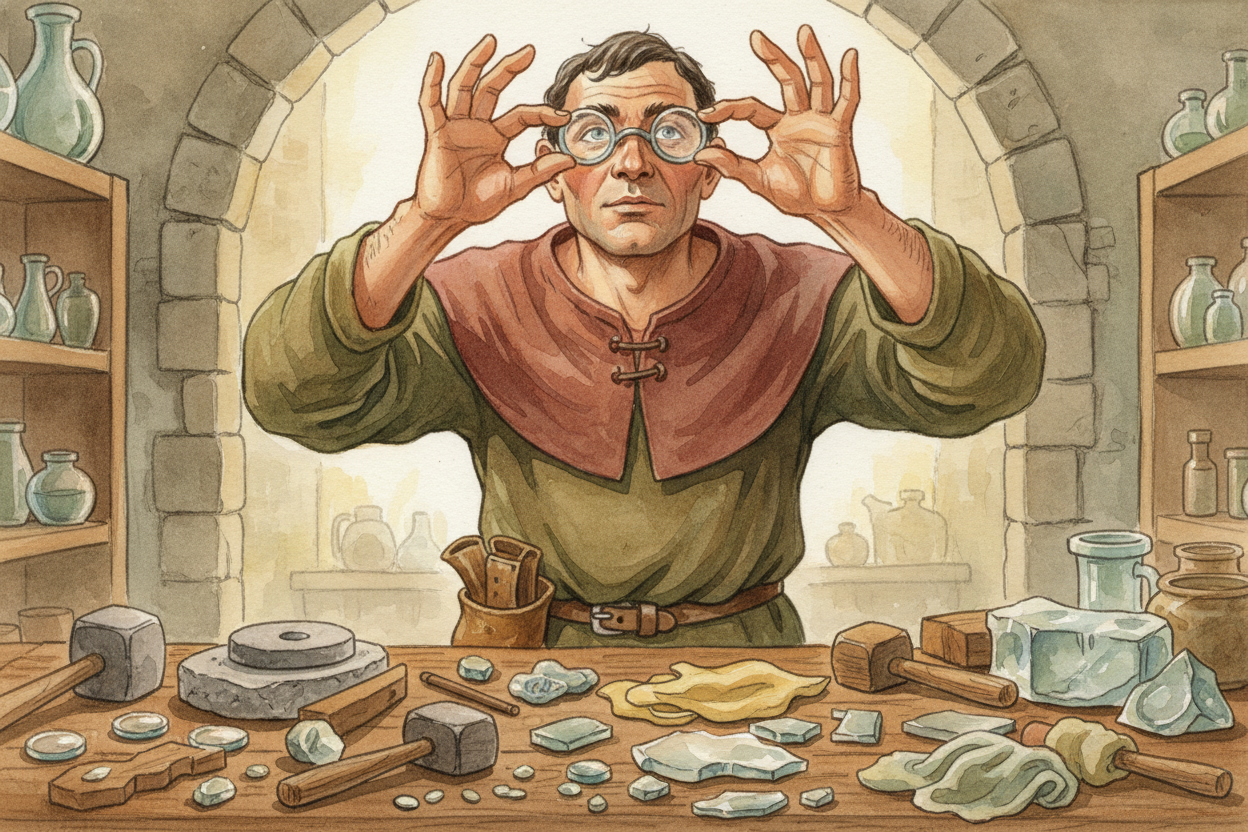 We don't know his name — no one signed the invention — but we know the place: probably a glassmaking workshop near ++Ven