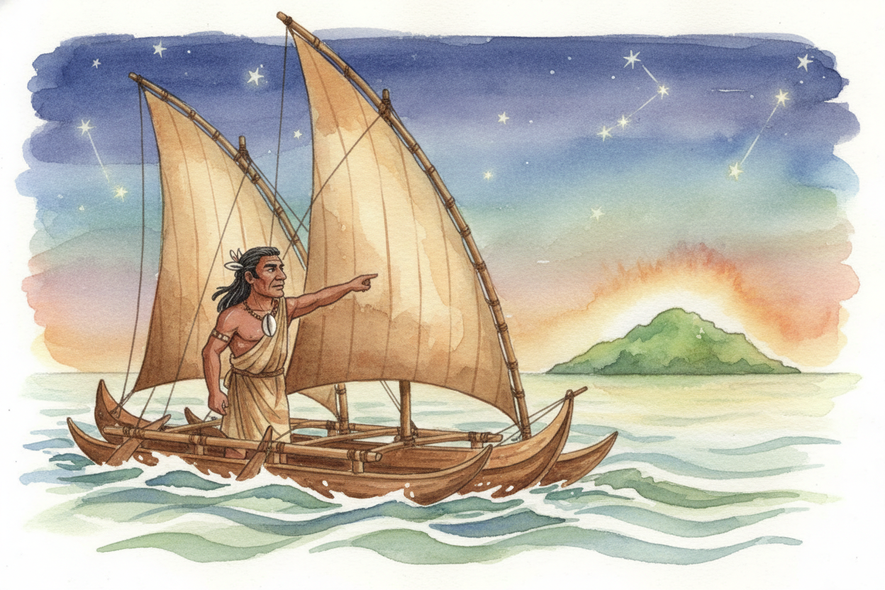The ++Rapa Nui++ people carved them — Polynesian seafarers who arrived on the island around 1200 CE in **double-hulled c