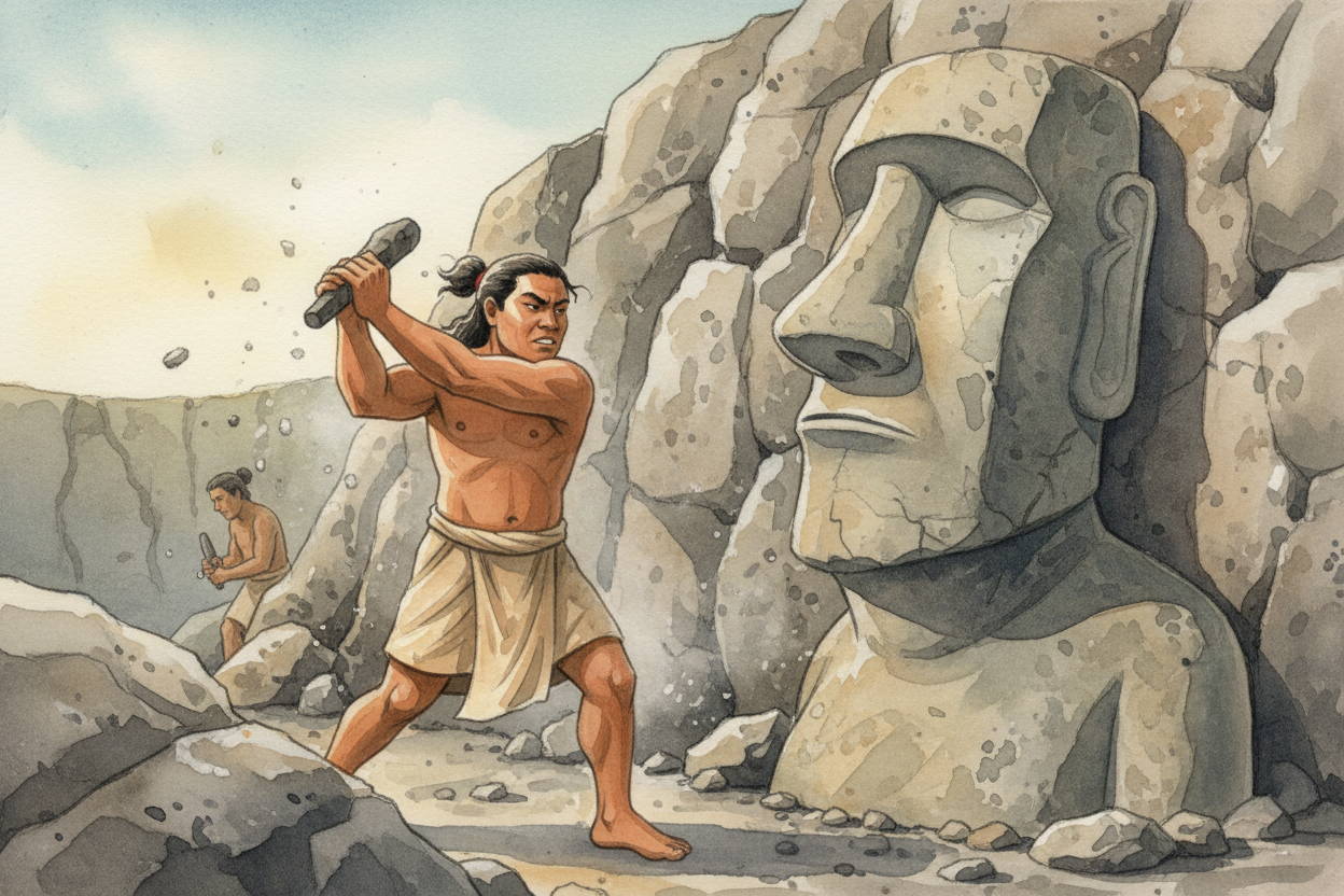 Nearly all the moai were carved from the same place: a volcanic crater called ++Rano Raraku++, where the stone was soft 