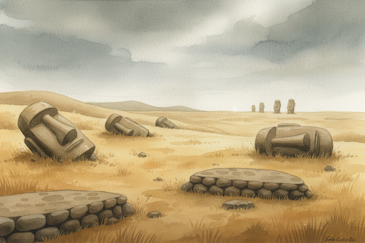At the peak of moai-building, **nearly a thousand statues** stood or were in progress. But by the 1700s, the *forests we