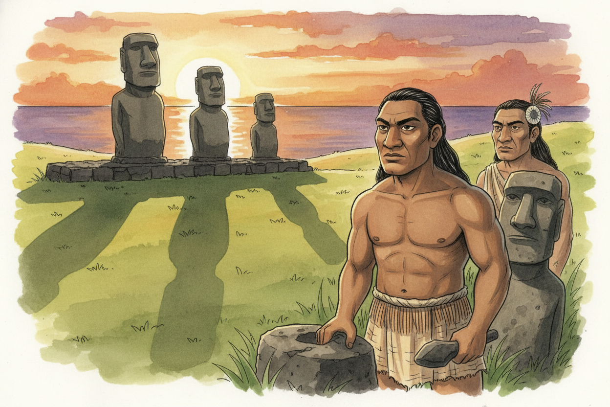 Today, many of the moai have been raised again. They stand as they once did — ~~faces toward the villages, backs to the 