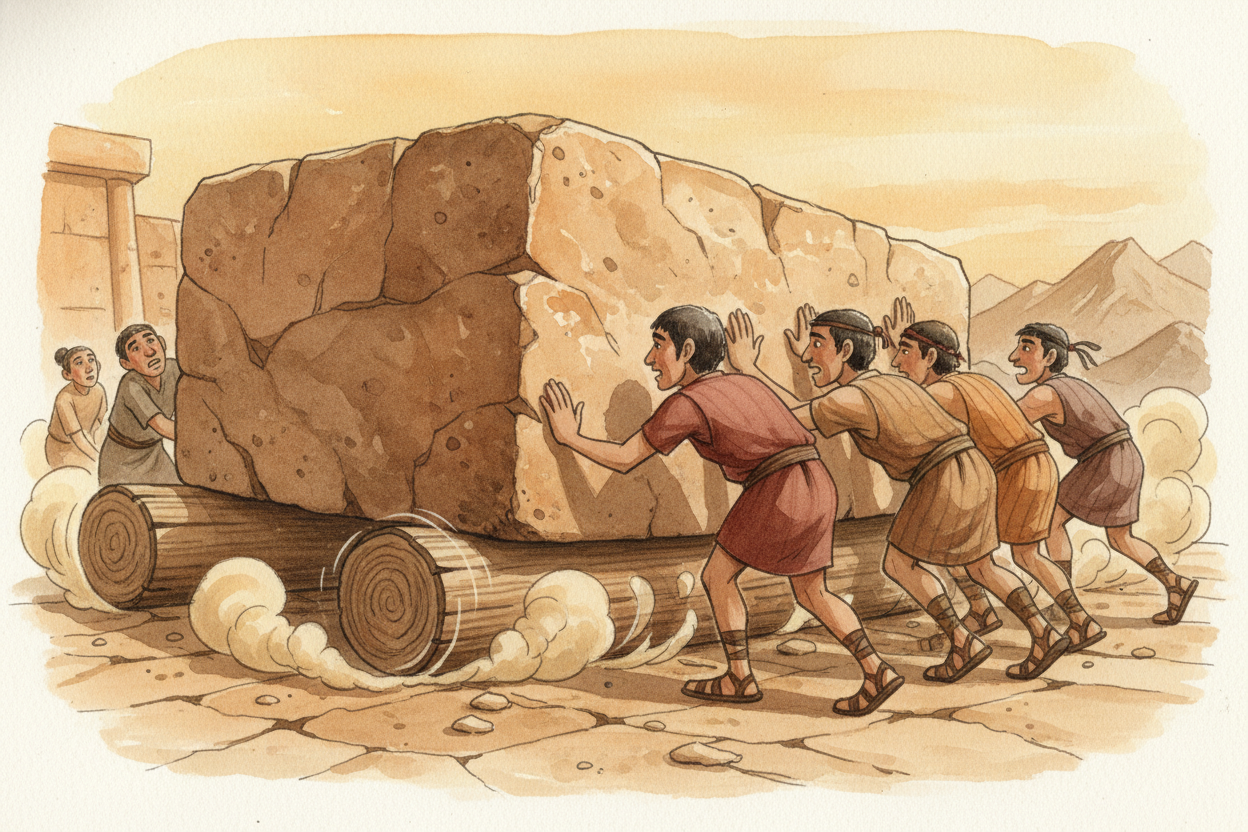 ~~Here's the thing:~~ **round objects were everywhere**. Ancient people had seen rolling logs, rolling fruit, round ston