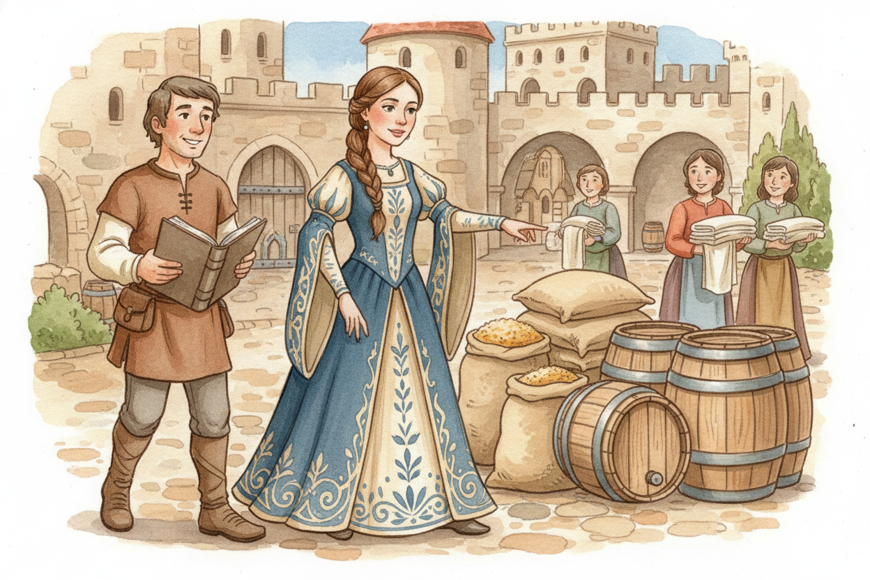 The lord's family lived with him — his wife, the lady of the castle, who ran the household ~~like a general runs an army
