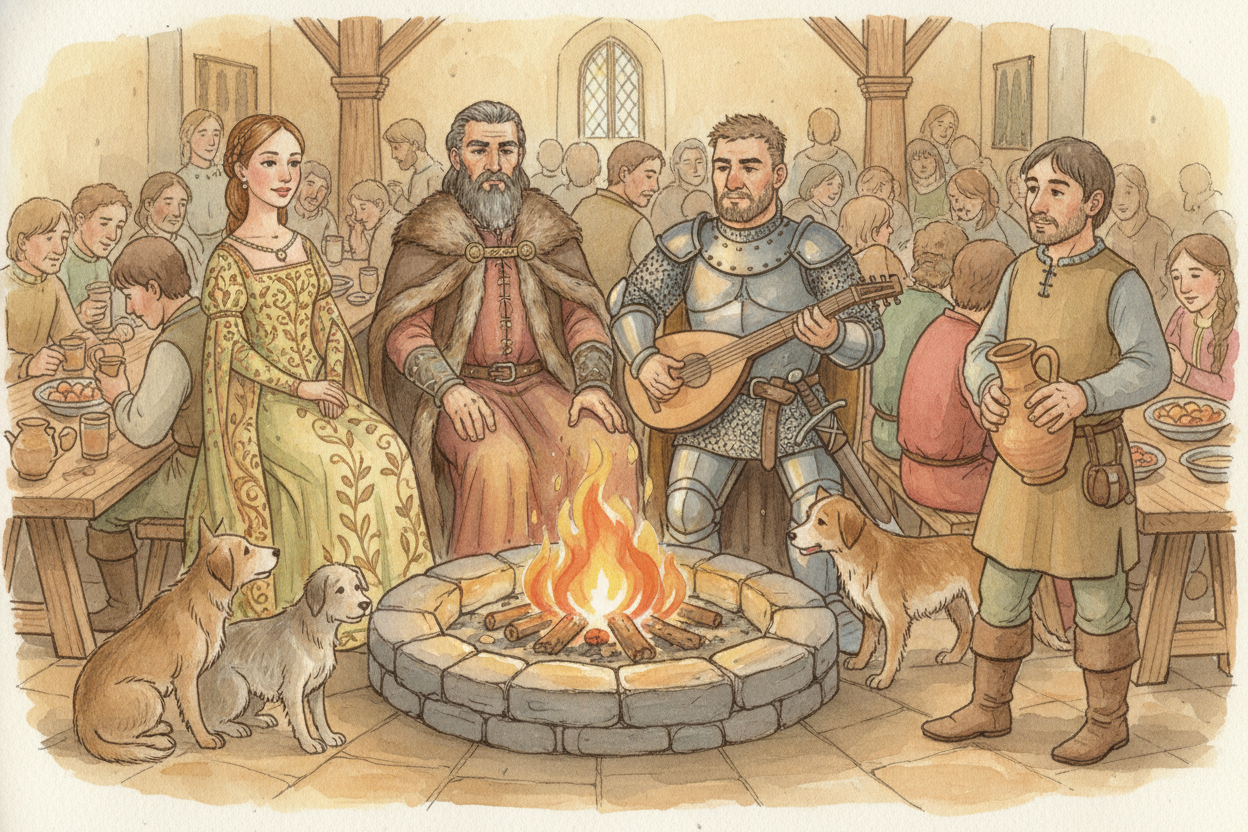 ~~Guests came and went constantly~~ — traveling merchants, messengers from other lords, priests, musicians, and sometime
