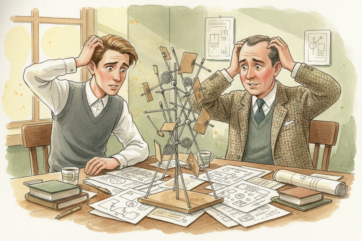 Meanwhile, two other scientists, ++James Watson++ and ++Francis Crick++, were **racing to figure out DNA's shape** too. 
