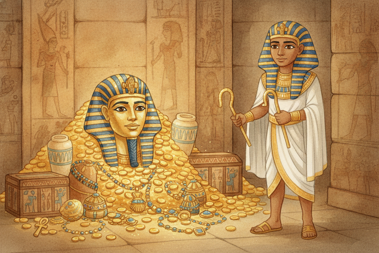 One pharaoh you've probably heard of barely did anything at all. ++Tutankhamun++ — "++King Tut++" — *became pharaoh as a