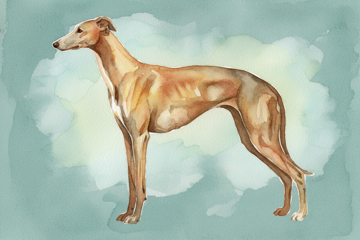 Now the frame itself. A greyhound is **built like an arrow**. Long, narrow skull. Thin waist. Deep chest that houses tho
