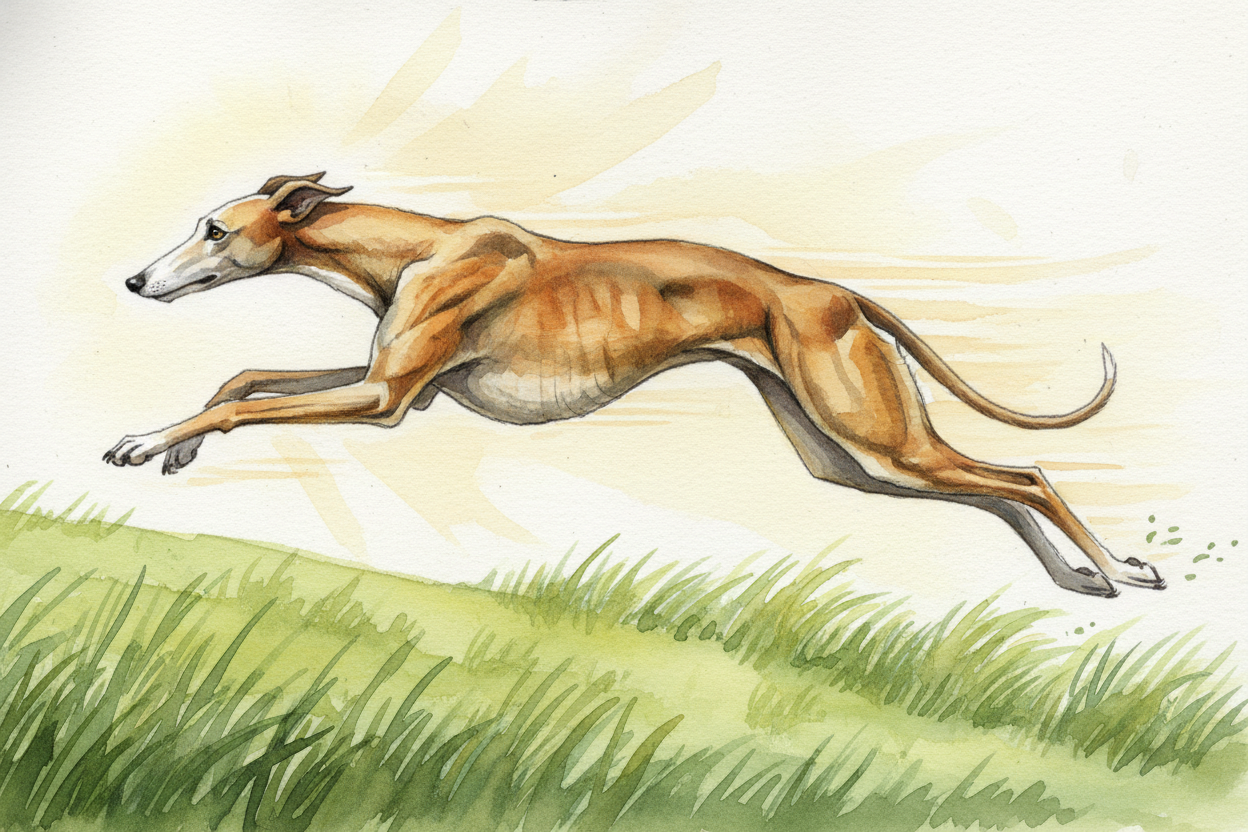 The legs are where it gets wild. Greyhounds have long, springy legs with **tendons like steel cables**. When she runs, s