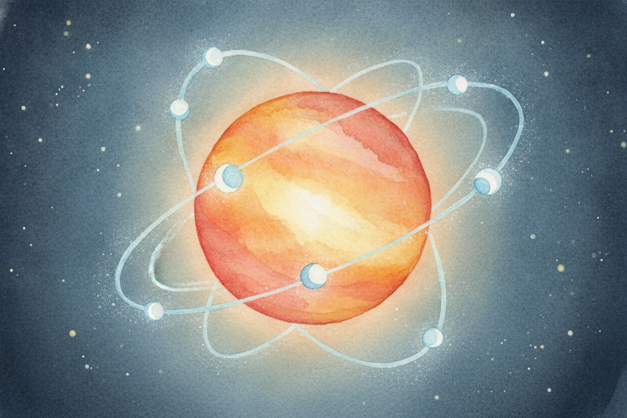 ~~First, the cast of characters.~~ Every atom is a **tiny clump in the middle**, surrounded by even tinier electrons buz