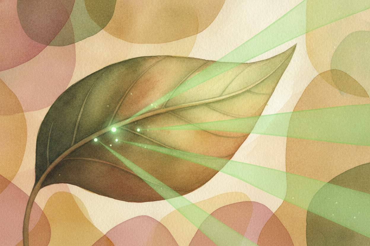 ~~So what happens~~ to all that rejected green light? It **bounces straight back** off the leaf and flies into your eyes