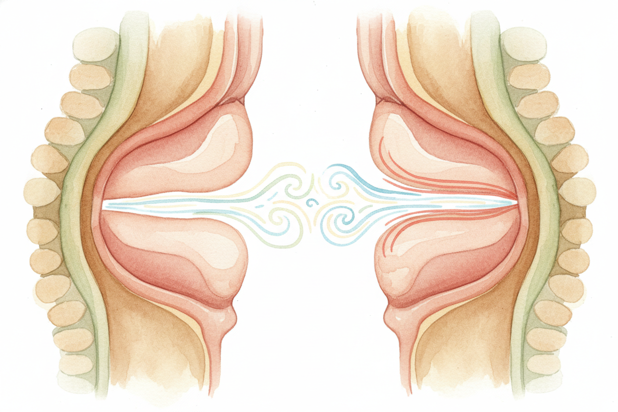 Your own voice works the same way. Inside your throat are two stretchy flaps called ++vocal cords++. When you talk, air 