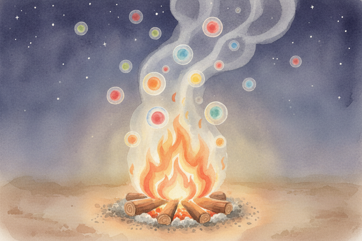 ~~Take a campfire.~~ Wood and air seem to **"disappear"** into smoke and ash, **like the fire ate them**. ~~But nothing 