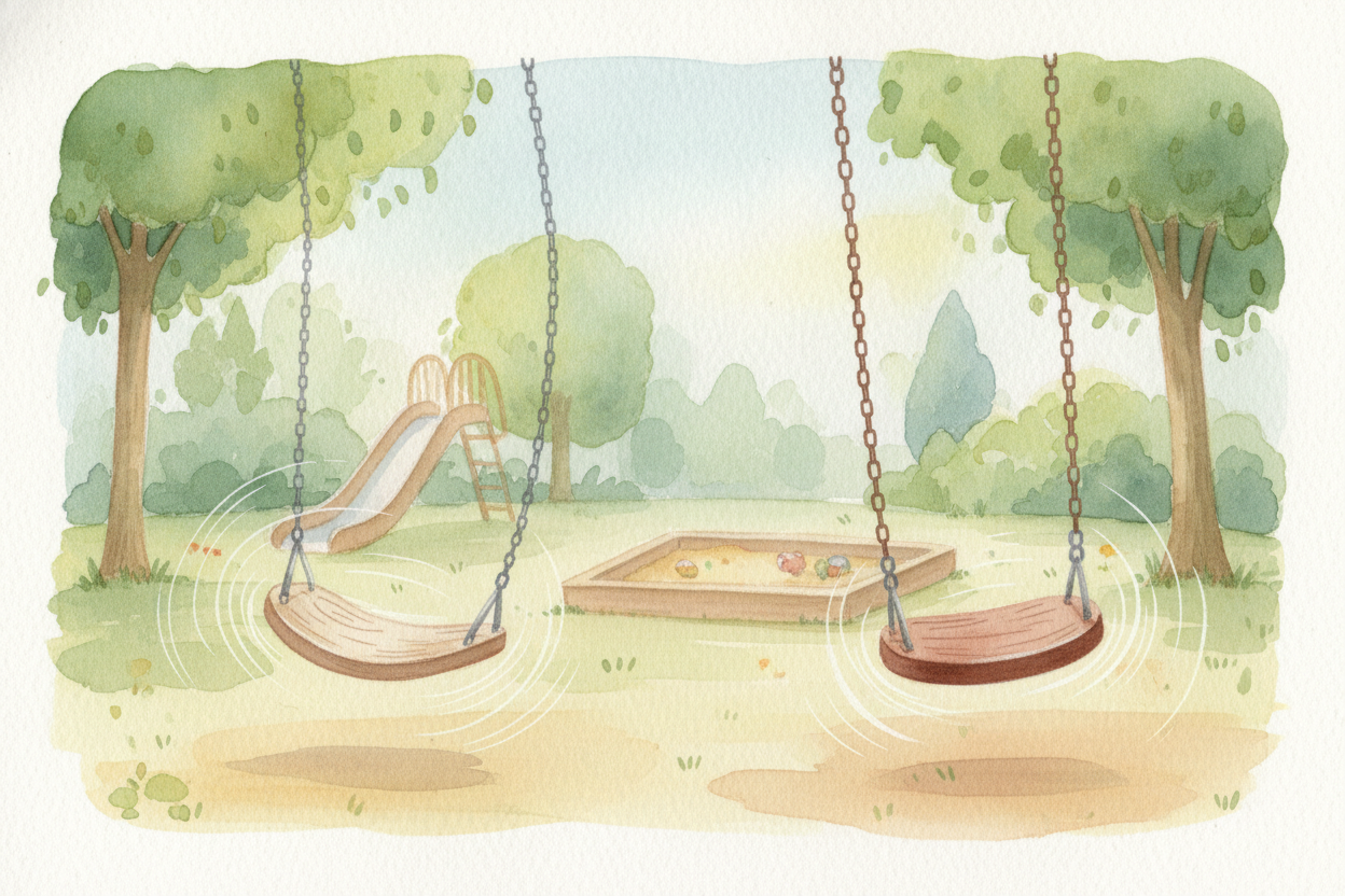 ~~Here's the secret:~~ every swing has its own rhythm, **like a heartbeat**. Push a friend gently and let go—they'll swi