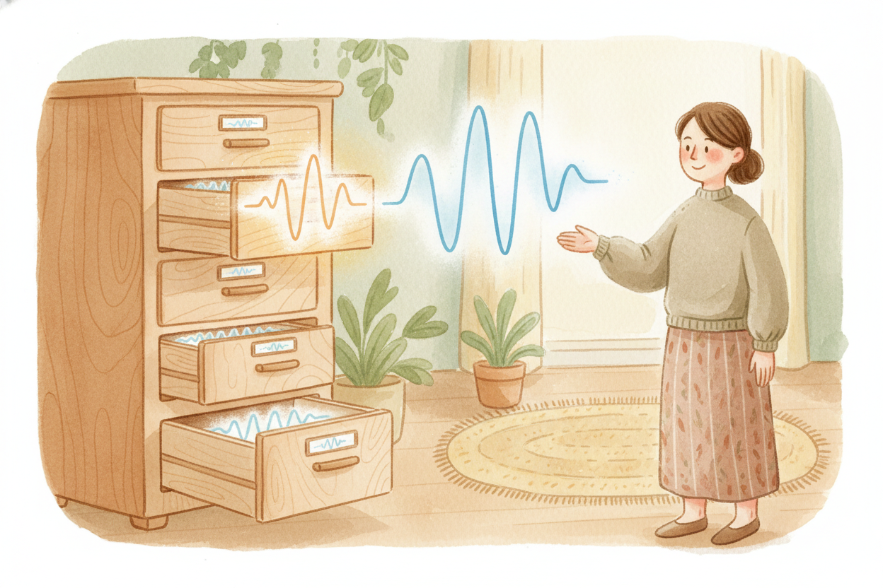 Your brain compares that rhythm to its *library of walks*. It's like flipping through a mental photo album, _but instead