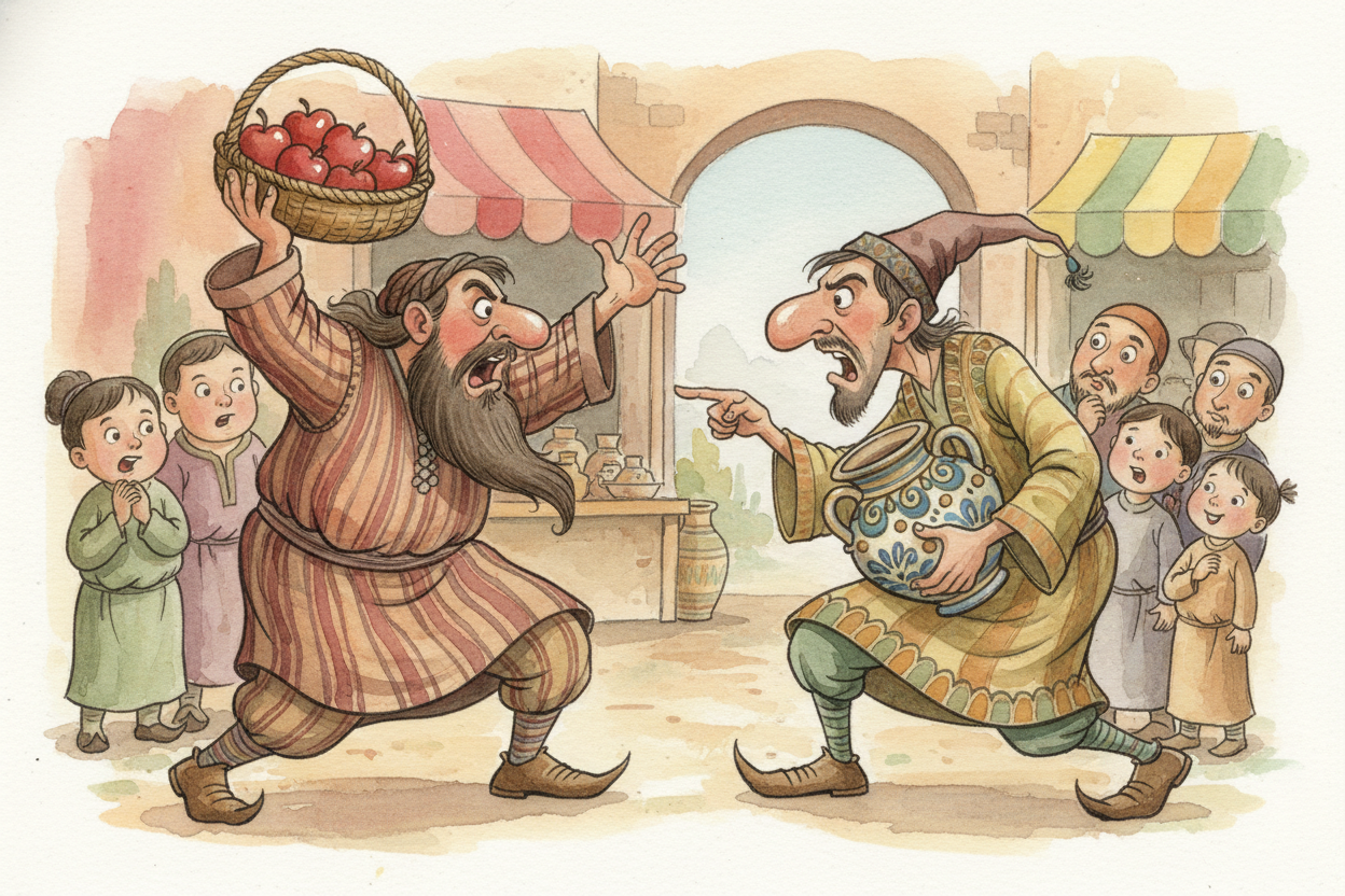 Even when a trade worked, ~~haggling was a headache~~. **How many apples equal one clay pot?** Is a goat worth three bag
