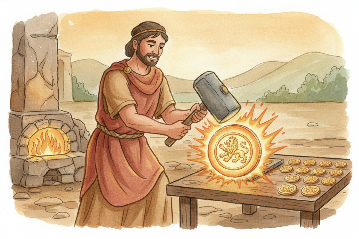 Around 600 BCE in the kingdom of ++Lydia++ (modern-day Turkey), someone had a breakthrough idea: ~~what if we stamped th