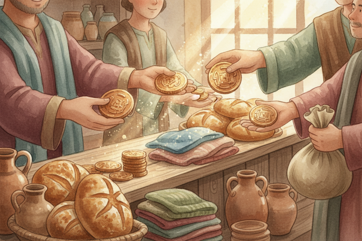~~Suddenly~~, trading got easy. You didn't need to weigh or test every piece of metal. You just counted coins. The stamp