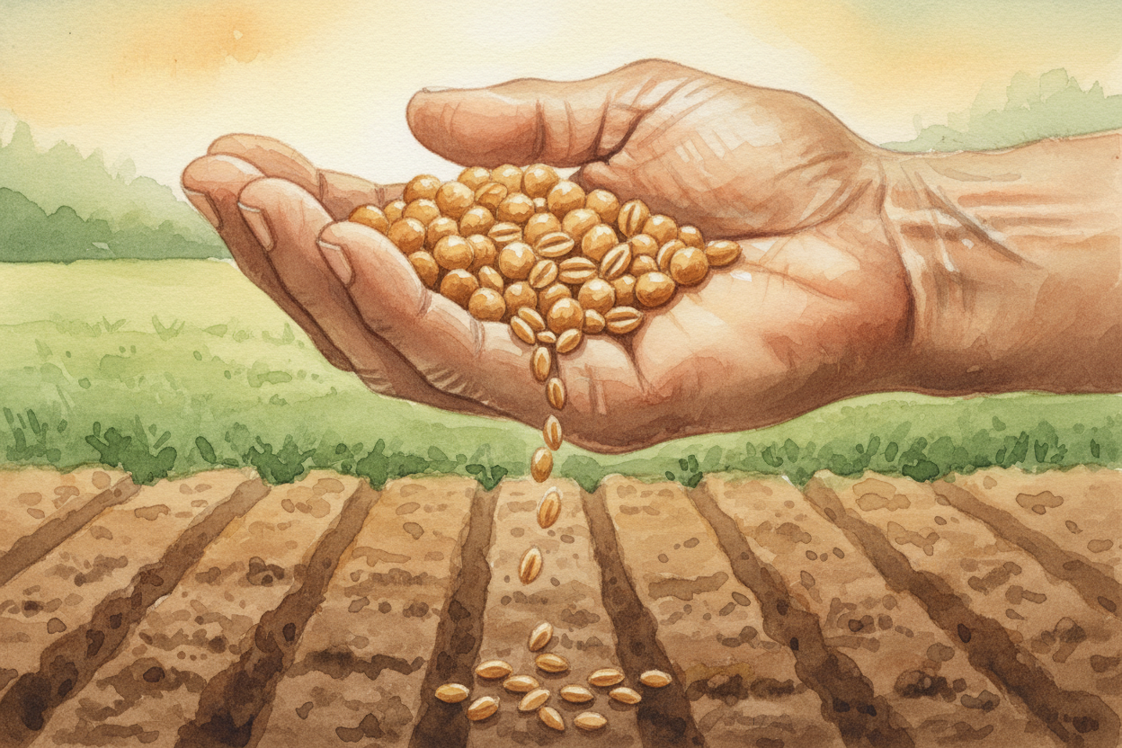 Then someone — probably lots of someones in different places — noticed that the **fattest, tastiest seeds** could be sav