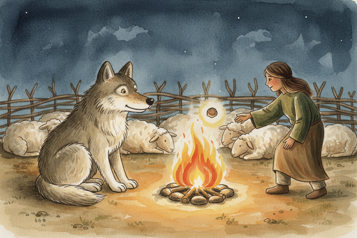 ~~Animals got locked in, too.~~ Wolves started hanging around human camps, eating scraps. **The friendliest wolves got f
