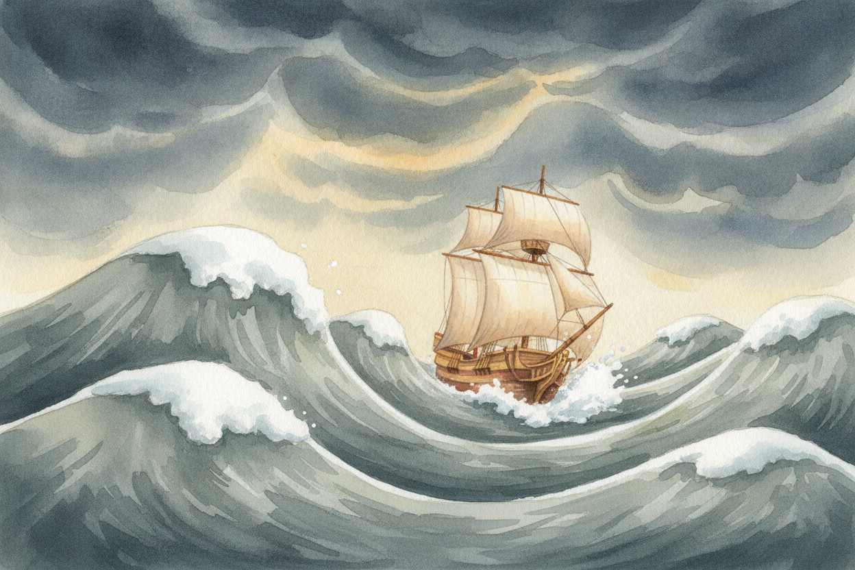 About 102 passengers crammed aboard the *++Mayflower++*, and the trip was no holiday. For *roughly two months*, storms t