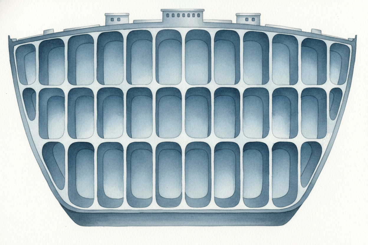 ~~Here's the clever bit~~ ++Titanic++ was proud of. Inside, the ship was split into sealed rooms called watertight compa