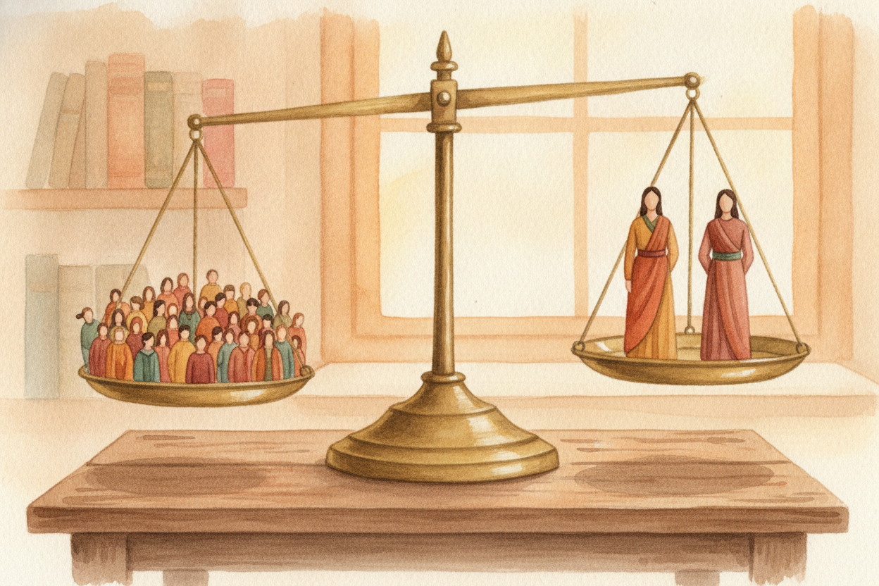 하지만 **가장 어려운 싸움**은 큰 주와 작은 주 사이의 공평함에 관한 것이었습니다. 큰 주들은 인구에 따라 표를 갖고 싶어 했고, 작은 주들은 ~~짓눌릴까 봐 두려워했습니다~~. **그래서 그들은 타협했습니다.*
