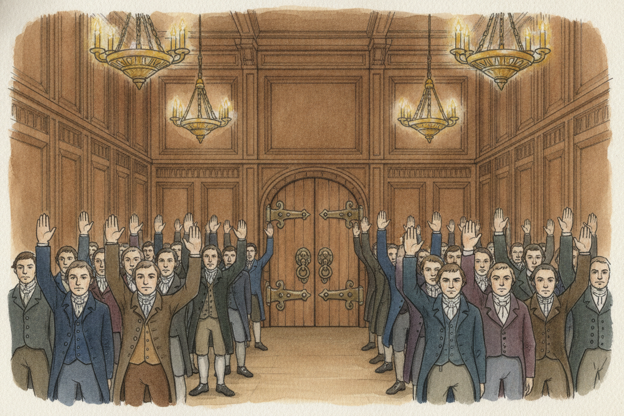 Voting is just a way of asking, "~~What should we do together?~~" — and then counting hands. _Whoever gets to raise a ha